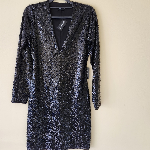 NWT Express black sequin dress sz M - Picture 2 of 4